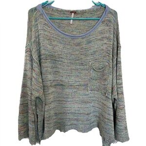 Free People Prism Space Dye Knit Pullover Sweater Boho Oversized Linen Blend-SM